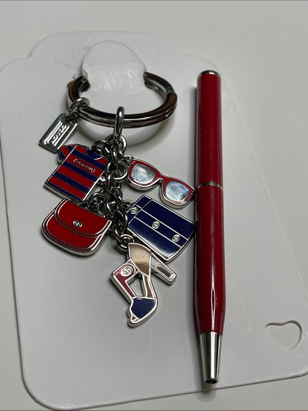 Coach Red, Purple & Tan Enamel Charm Key Ring and Coach Pen - Picture 6 of 7